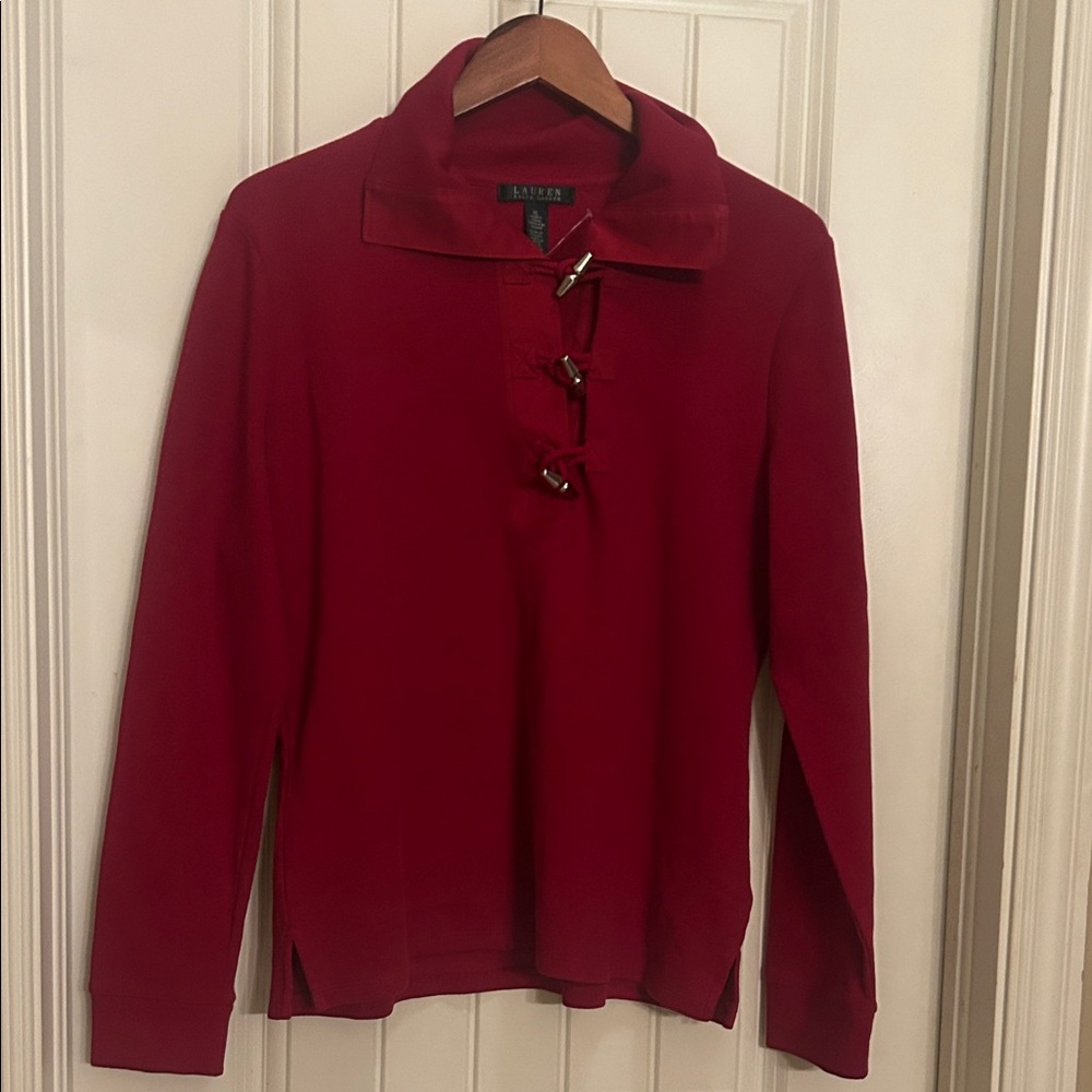 Ralph Lauren XL cranberry Red silver Toggle Pullover top